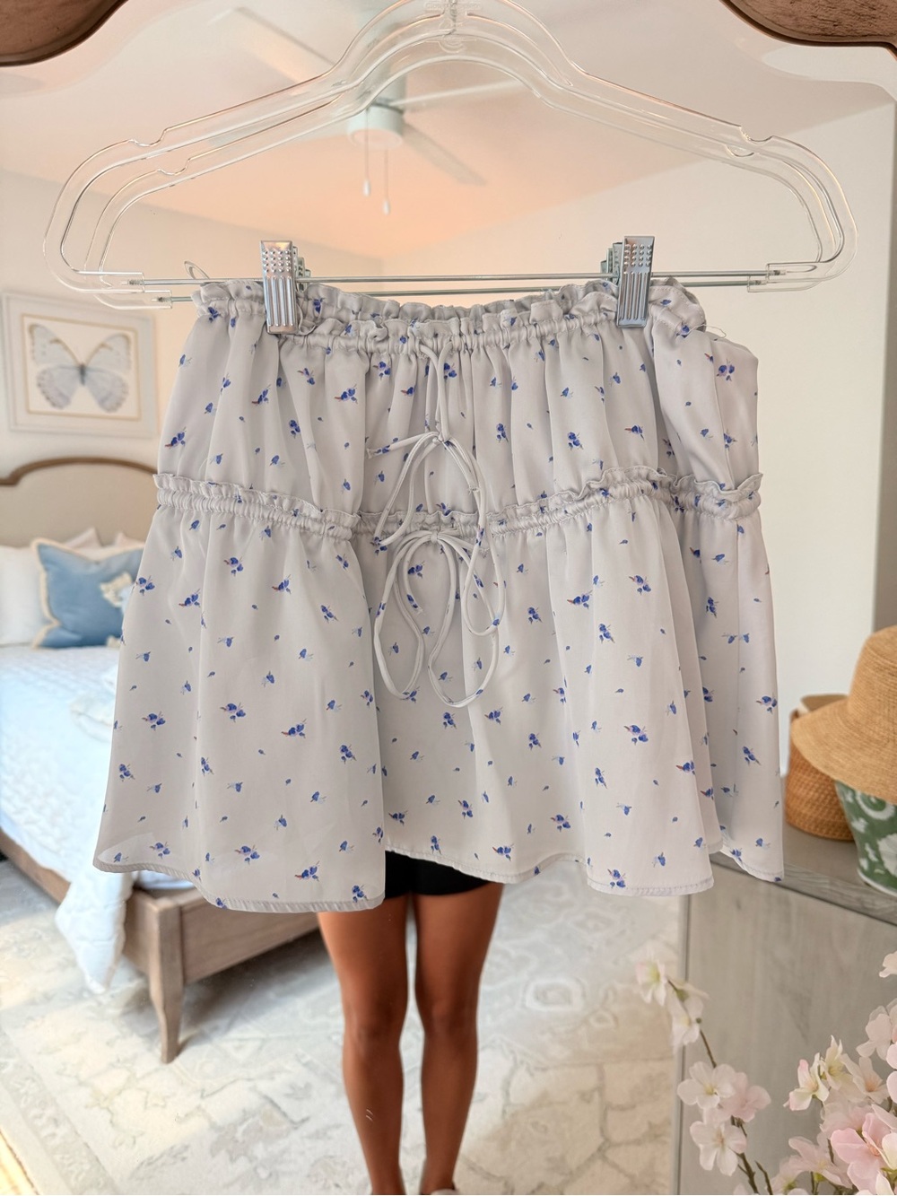 Zara White Mini Skirt with Blue Floral Print